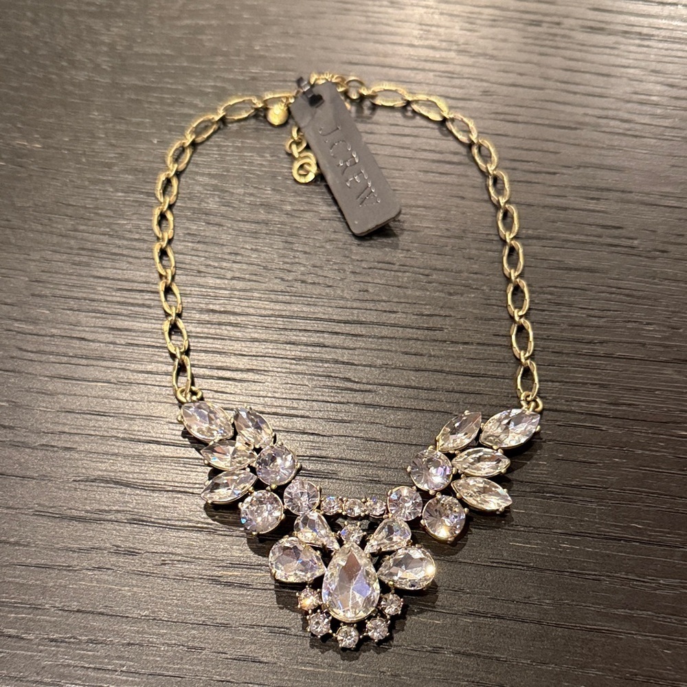 J. Crew Women’s Gold Floral Design Chain Necklace Faux Diamond